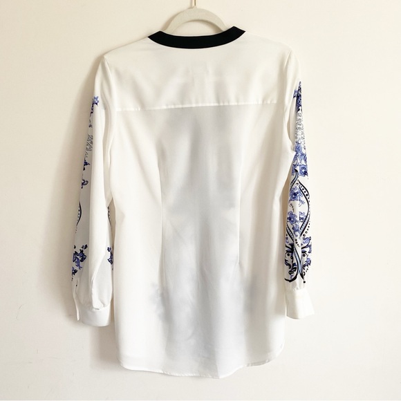 Soft Surroundings Paisley Blue Floral Notched Flat Collar Button Up Tunic Top S - Picture 6 of 6